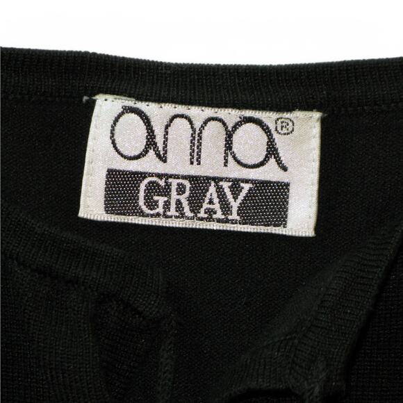 Anna Gray Sweater Open Front with 3/4 Sleeves Black Ruffle Trim 38 Inch Bust - Picture 3 of 8